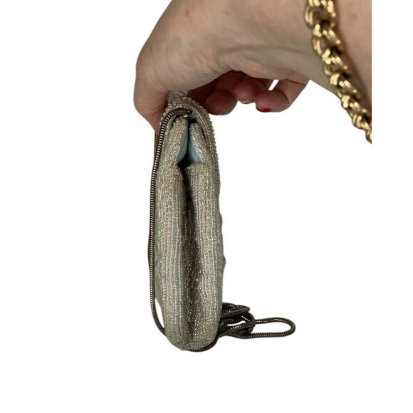 50's 60's  Vintage DeLill Beaded Evening Bag Iridescent White Purse Metal Strap - Picture 14 of 16